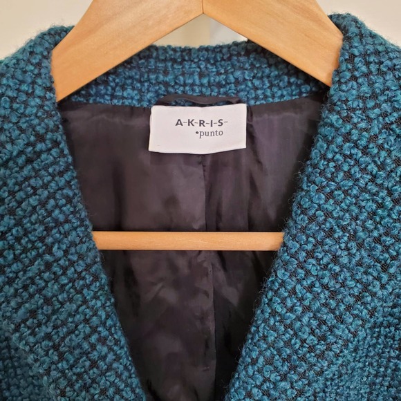 AKRIS PUNTO Emerald Green/Black Textured Buttoned Wool Blend Blazer sz US 8 - Picture 4 of 10